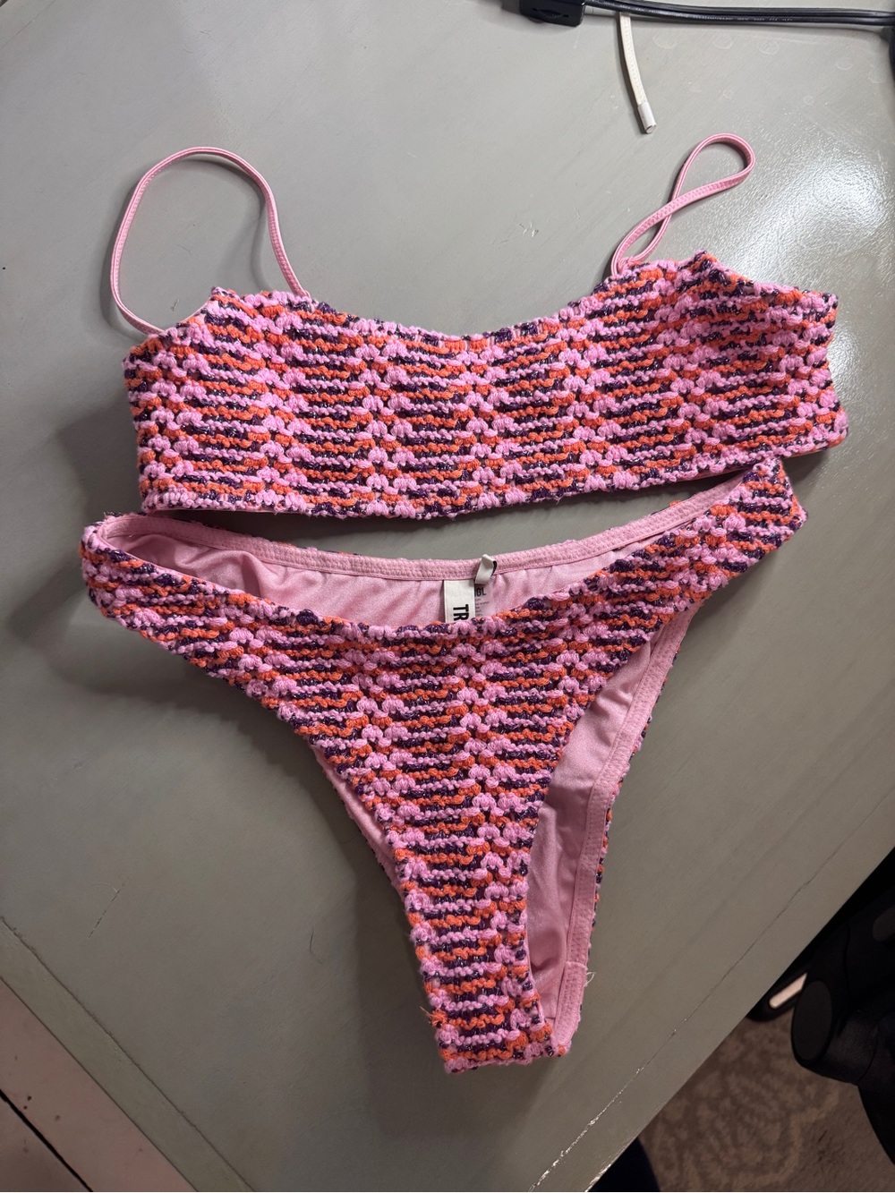 Triangl Pink Textured Crochet-Style Bikini Set size medium